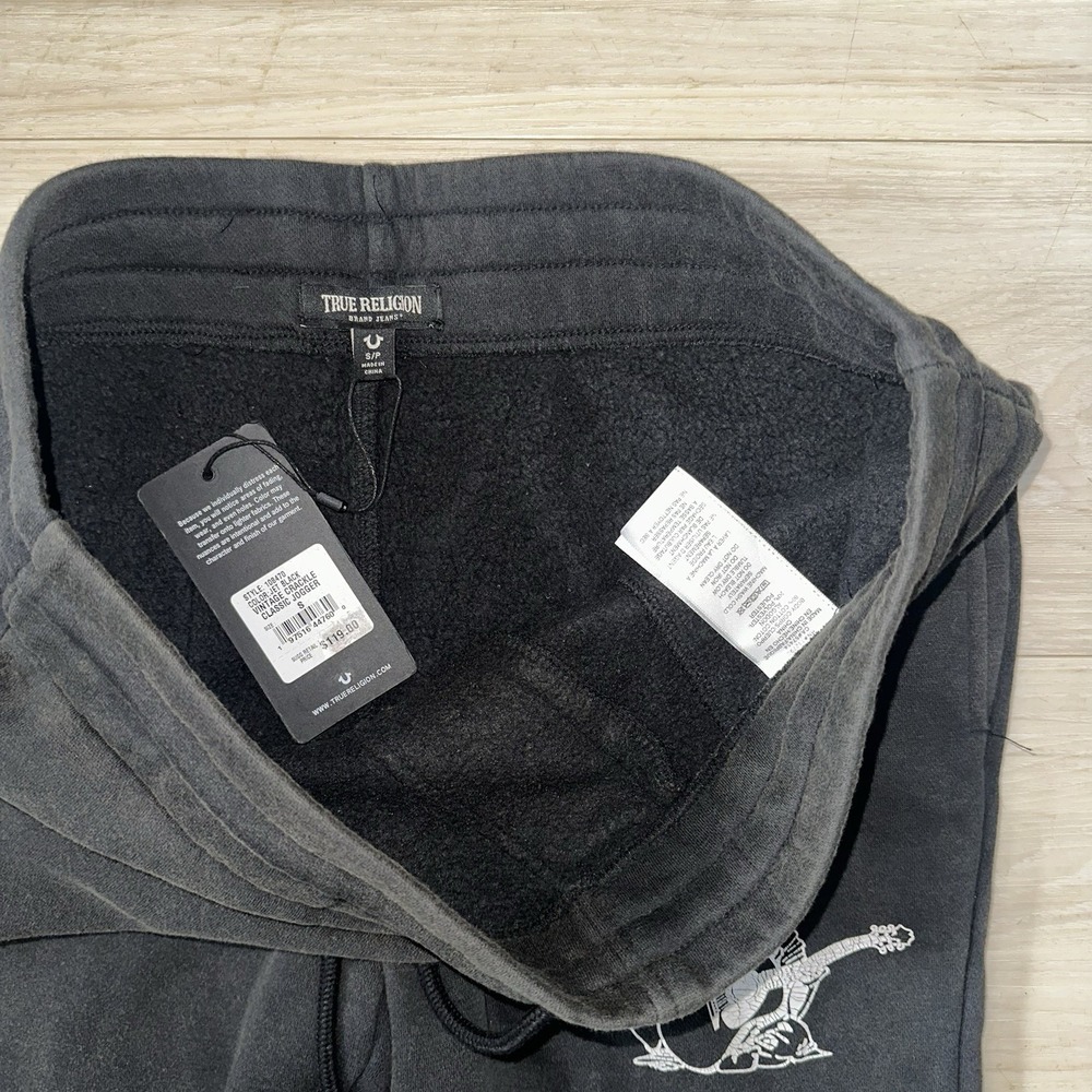 True Religion Men's Crackle Classic Logo Jogger Sweatpants Black Size Small NWT - Picture 5 of 7